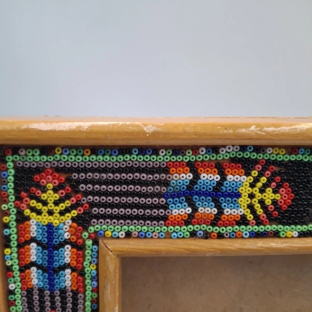Huichol Beaded Wooden Picture Frame Mexican Folk Art Boho Native Vintage 8x10